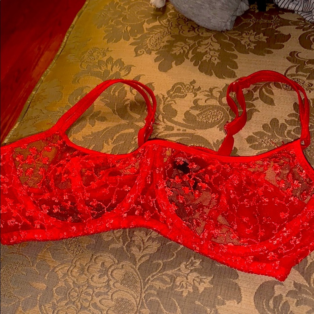 Red Flower Lingerie Bra